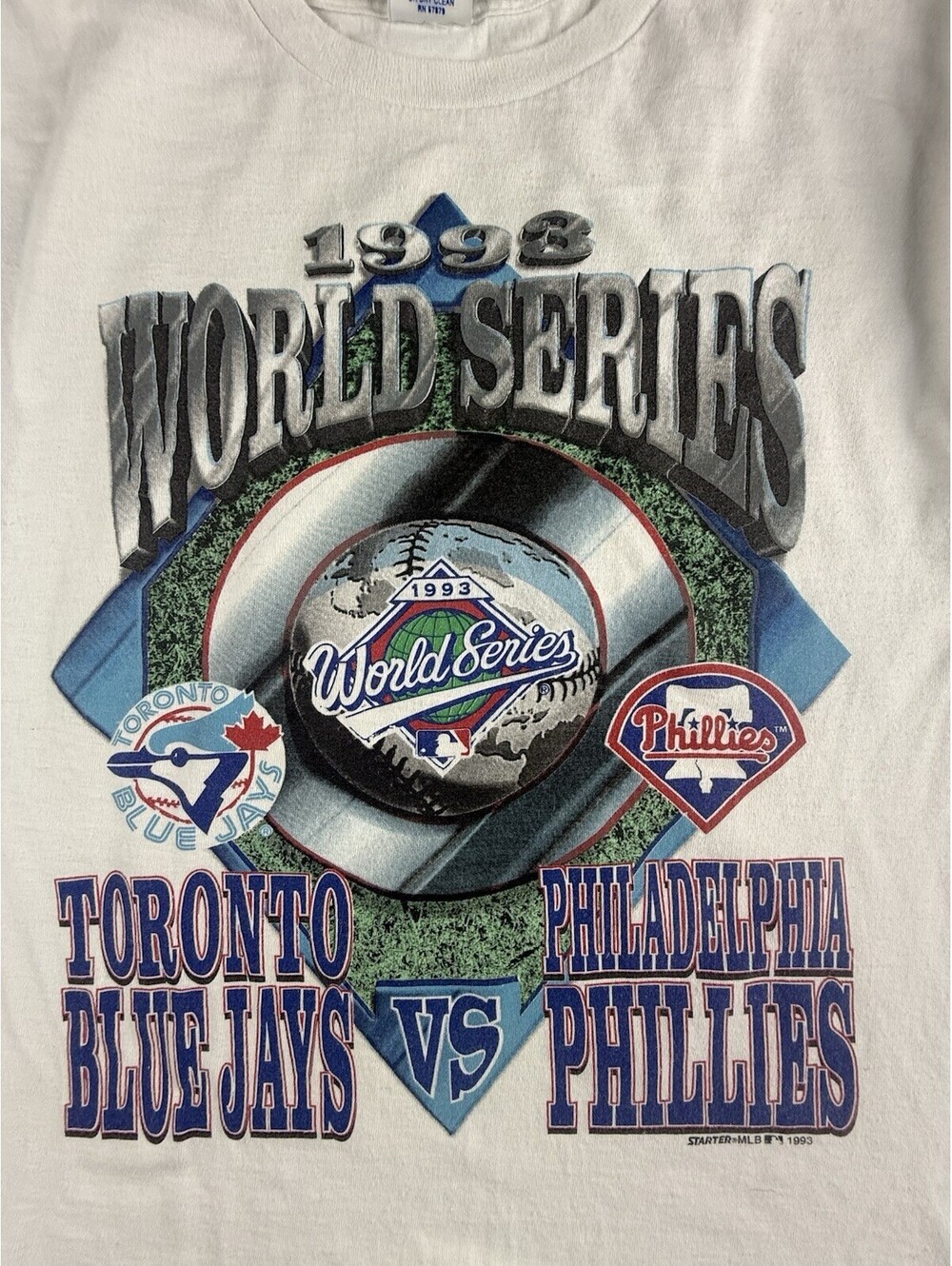 Vintage 1993 Starter World Series T-Shirt Blue Jays vs Phillies USA Large MLB